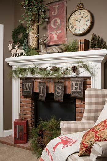 Fireplace Mantel Christmas
 rustic Christmas mantel
