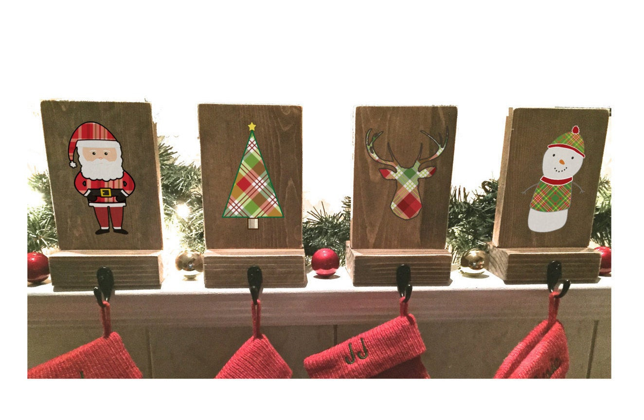 Fireplace Mantel Christmas Stocking Hooks
 stocking holders mantle stockings reclaimed wood set of 4