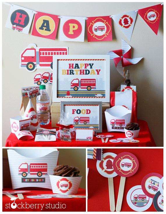 Firetruck Birthday Party Supplies
 Fire Truck Birthday Party Decorations Printable Firetruck
