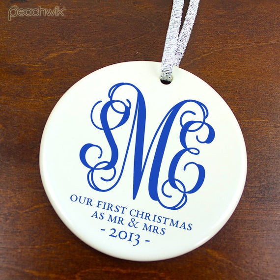 First Christmas Married Gift Ideas
 Our First Christmas as Mr & Mrs Ornament Fancy by peachwik