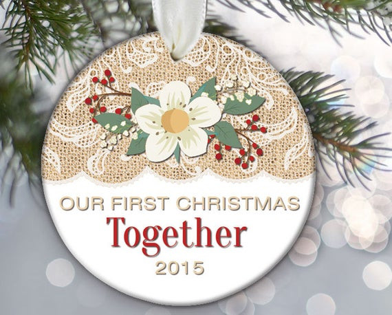 First Christmas Together Gift Ideas
 Our First Christmas To her Burlap and lace Couples