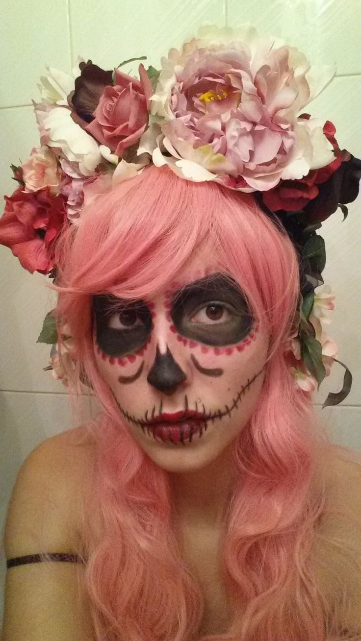 Flower Crown Halloween Costumes
 Day of the Dead Floral Pink Crown Headpiece by