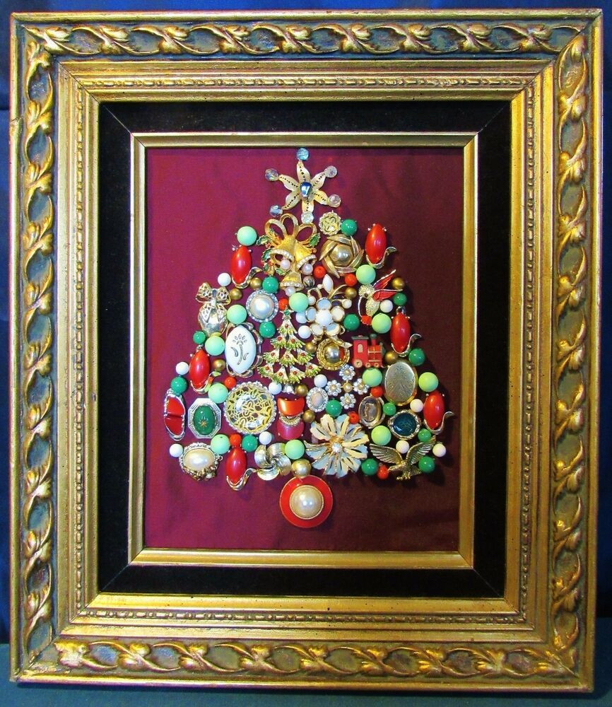 Framed Christmas Wall Art
 VINTAGE Jewelry OOAK Christmas Tree Framed Picture Art A