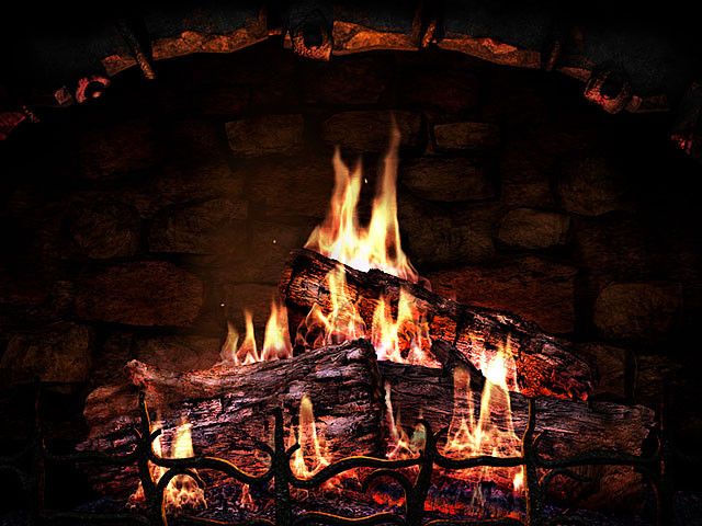 free holiday fireplace screensaver