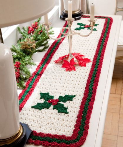 Free Christmas Table Runner Patterns
 Red Heart HOLIDAY Holly Table Runner Crochet Pattern FREE