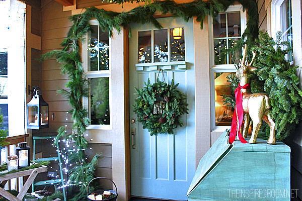 Front Porch Christmas Decor
 My Christmas Front Porch & DIY Boxwood Wreath Chandelier