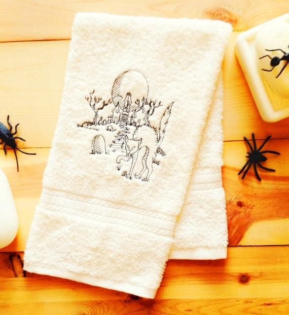 Halloween Bathroom Towels
 Items similar to Embroidered Halloween Scaredy Cat with