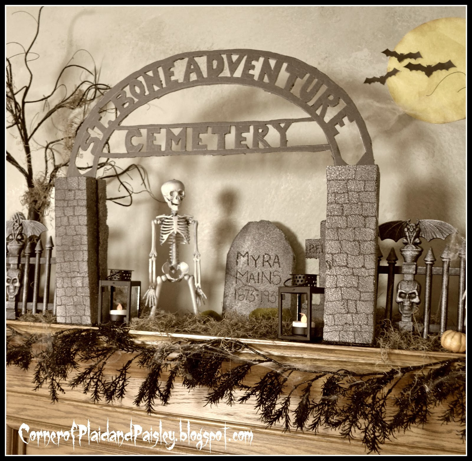 Halloween Cemetery Gate
 Corner of Plaid and Paisley Halloween Graveyard Mantel