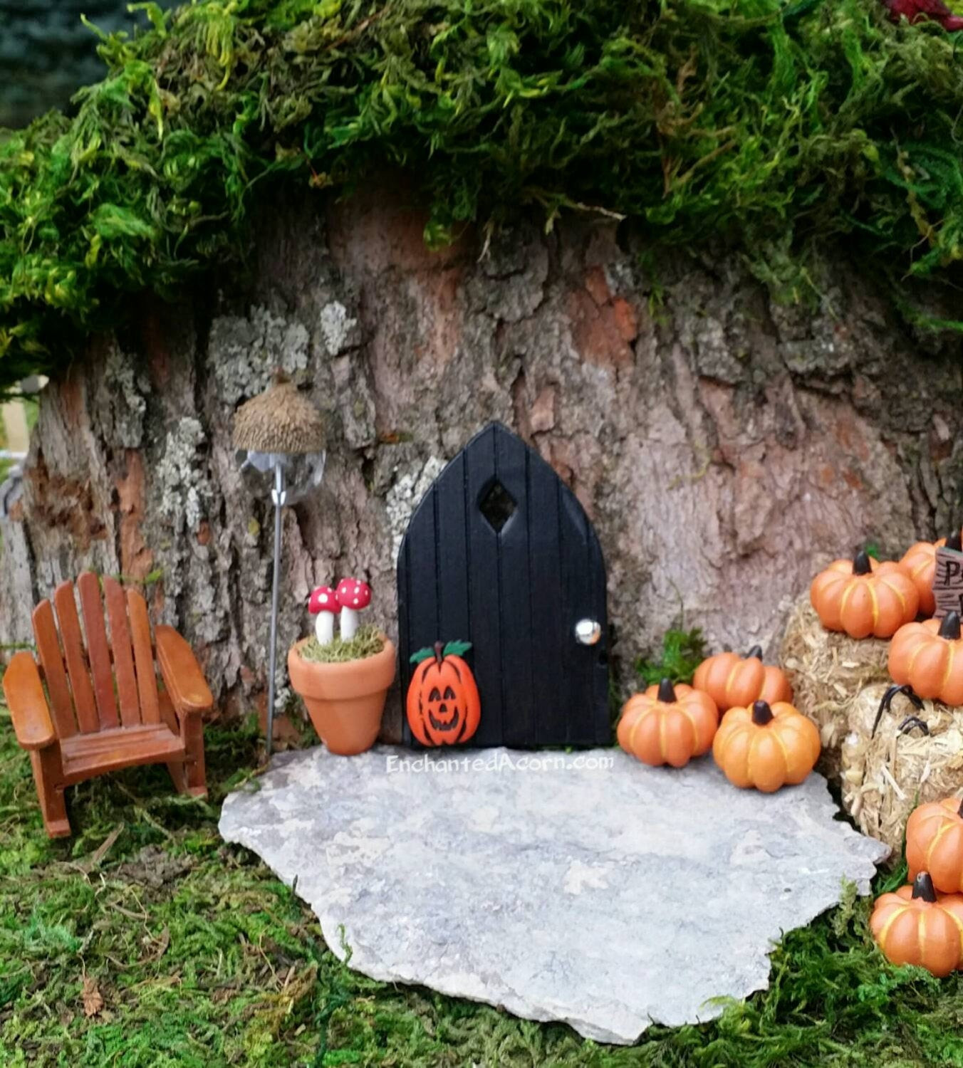 Halloween Fairy Garden
 TINY Pumpkin Halloween Fairy Garden Arched Pixie Door