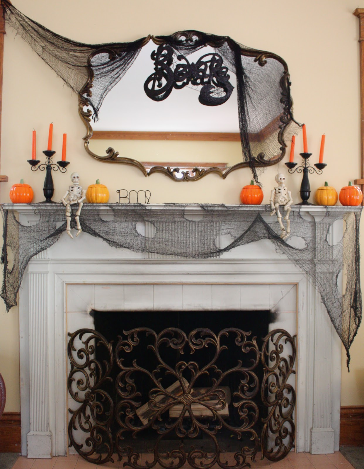 Halloween Fireplace Decorations
 At Second Street Halloween mantel and other decorations