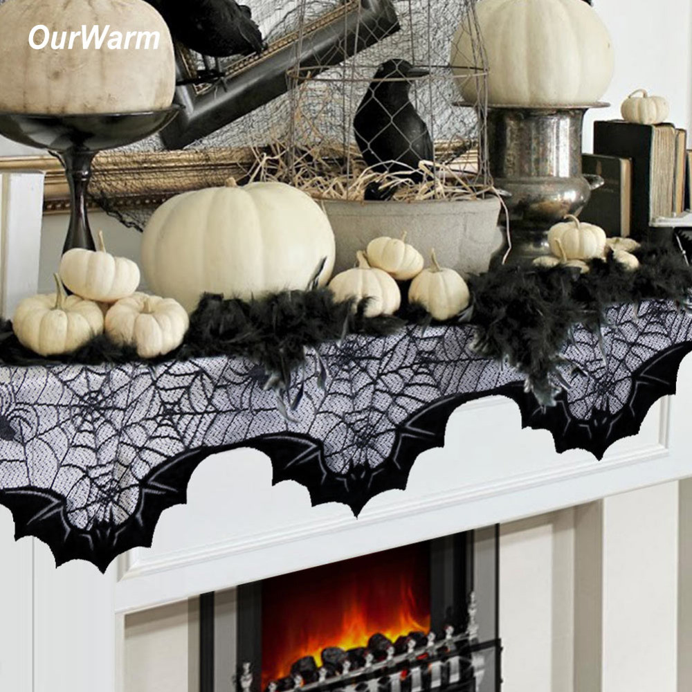 Halloween Fireplace Mantel Scarf
 Ourwarm 1PC Lace Spider Bats Fireplace Mantel Scarf 200