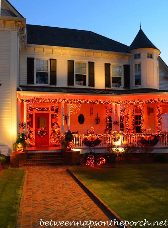 Halloween Front Porch
 Decorating for Halloween with Exterior Lighting Garland