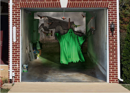 Halloween Garage Door
 3D EFFECT GARAGE DOOR BILLBOARD COVER GREEN GHOST