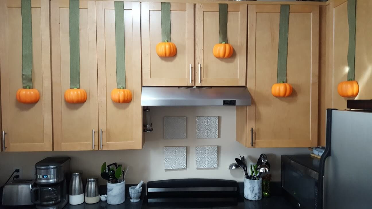 Halloween Kitchen Decor
 Fall Kitchen Decor – Pumpkin Cabinet Ribbons – Just… Holly Ann