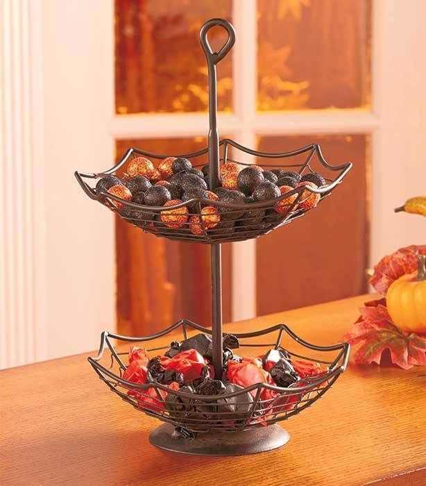 Halloween Kitchen Decor
 2 Tier Metal Basket Spider Web Bowl Treats Candy Holder