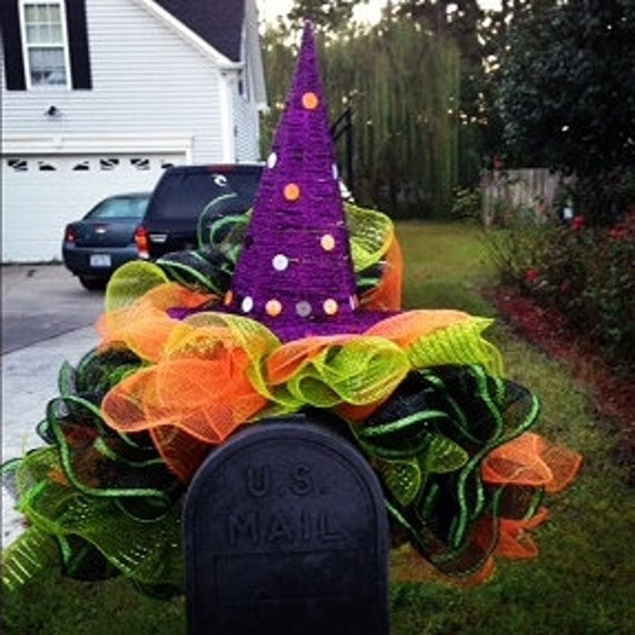 Halloween Lamp Post Cover
 Witch Hat Poly Deco Mesh Indoor Outdoor Mailbox Swag Cover