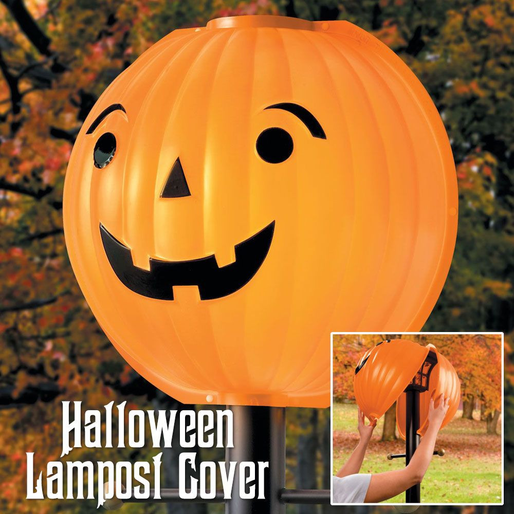 Halloween Lamp Post Decorations
 Just snap this happy pumpkin over your lamp post and voila