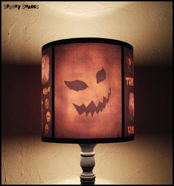 Halloween Lamp Shades
 Evil Pumpkin lamp shade halloween decor jack o by SpookyShades