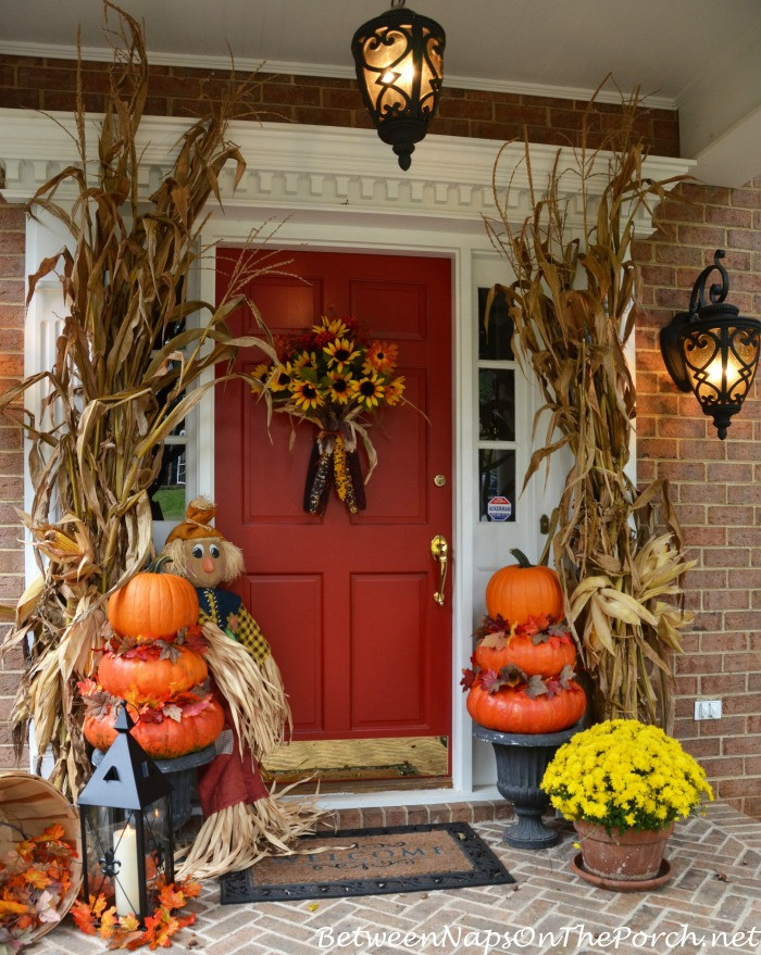 Halloween Porch Decorations
 Pumpkin Topiaries for an Autumn Front Porch