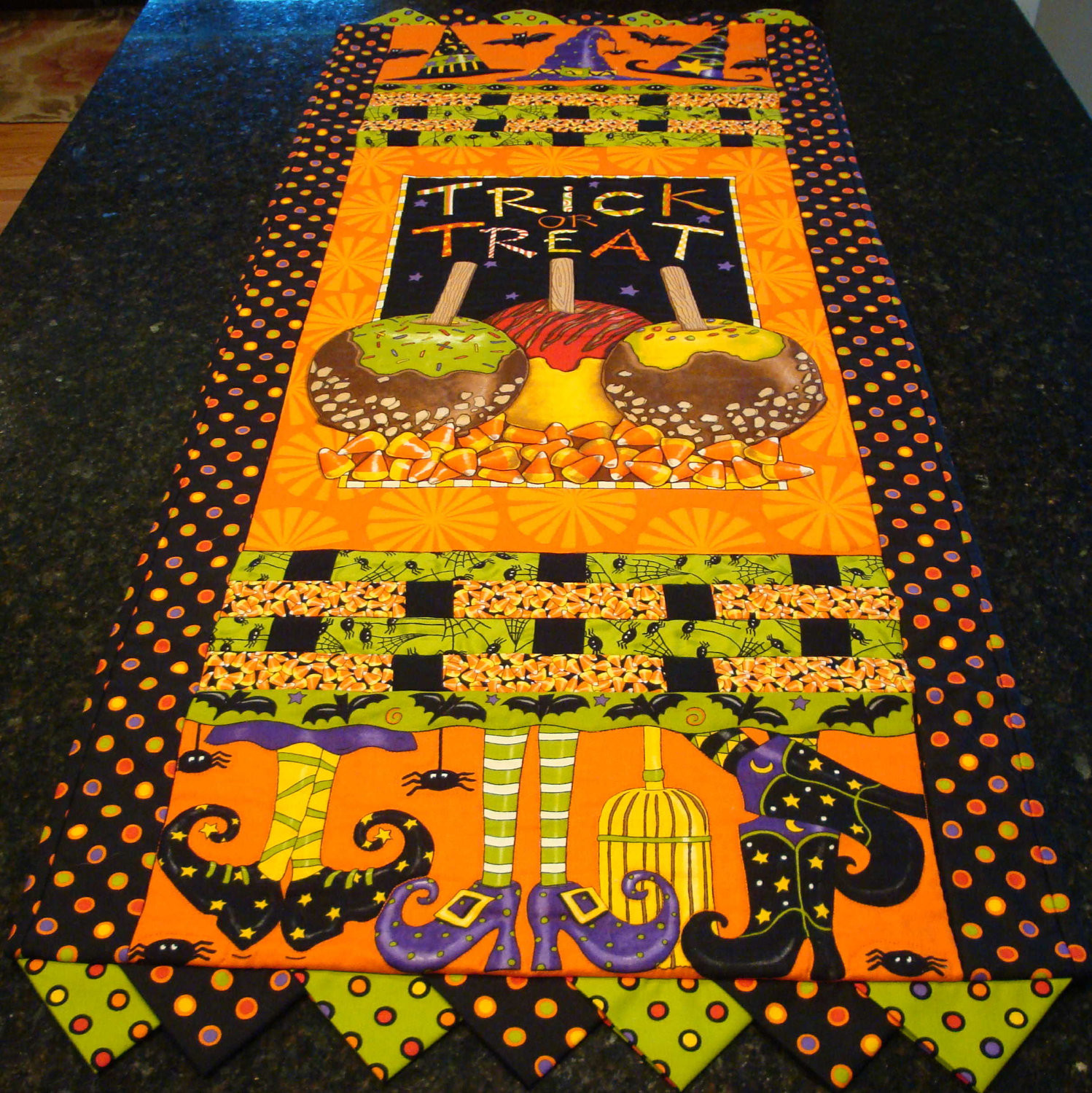 Halloween Table Runner
 Halloween Quilted Table Runner Witch Shoes Hats Candy
