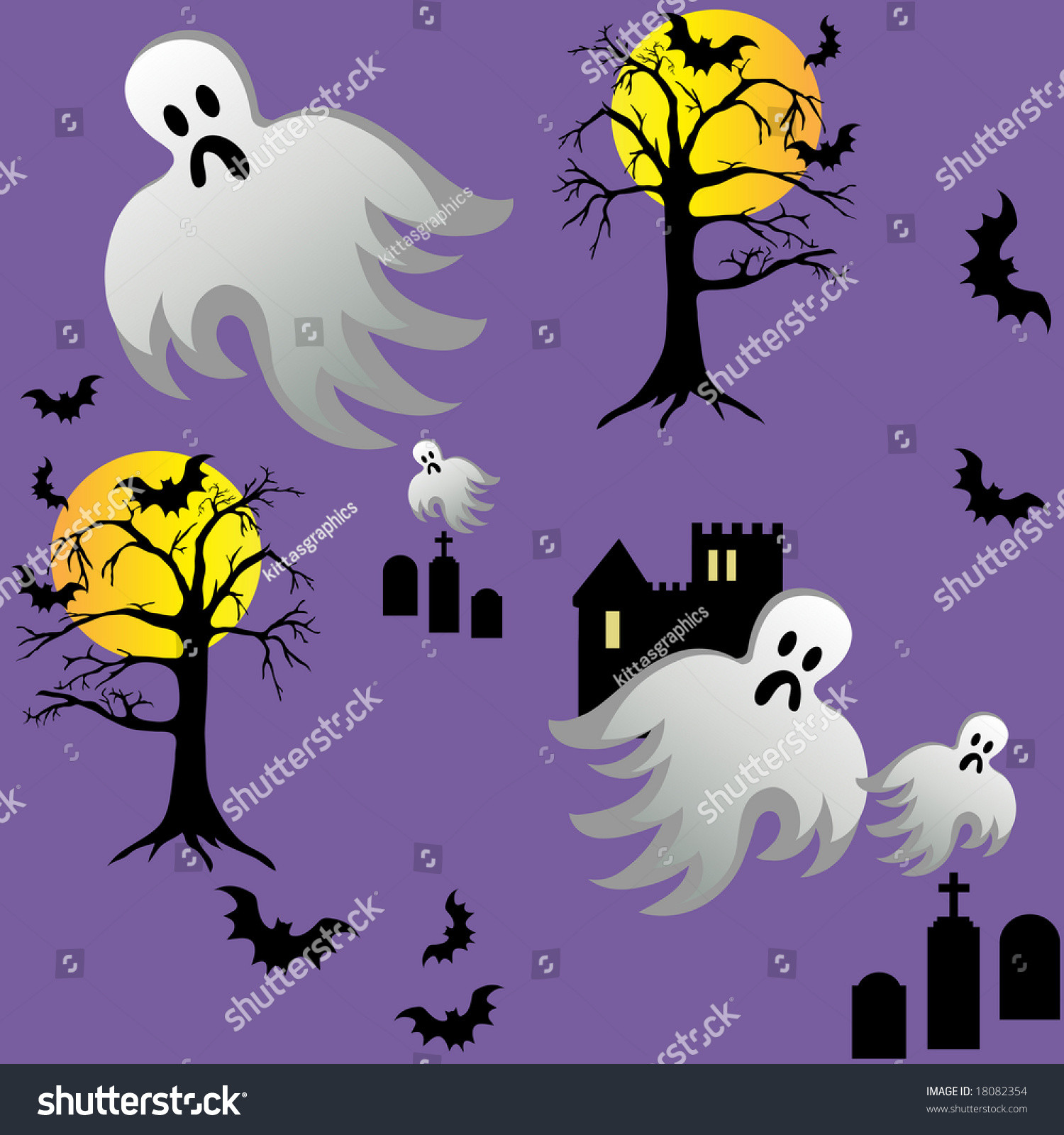 Halloween Tile Background
 Spooky Halloween Ghost And Bats Fly Around Castle With