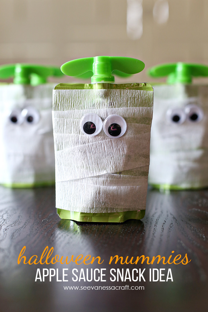 Halloween Treat Ideas For School Party
 Halloween Mummy Apple Sauce Snack Idea See Vanessa Craft