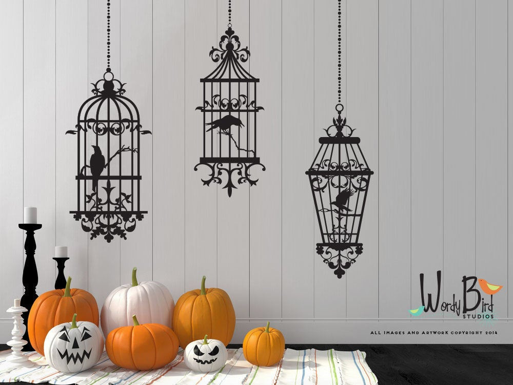 Halloween Wall Decor
 Gothic style Birdcages with Ravens Halloween Wall decals