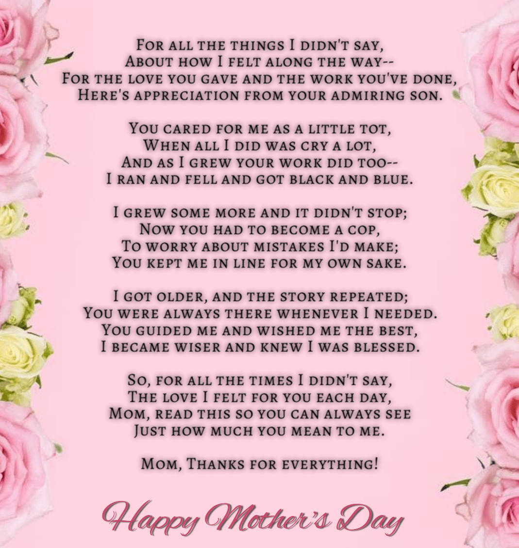Happy Mothers Day Quotes From Son
 25 Best Mothers Day Poems 2020 to Make your Mom Emotional