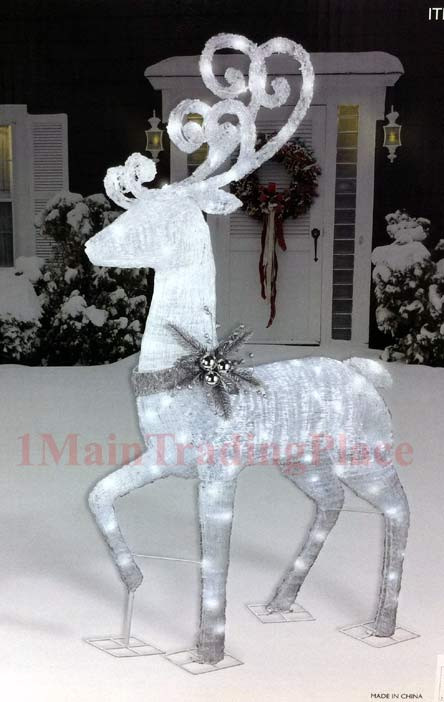 Indoor Christmas Reindeer Decorations
 CHRISTMAS 60" WHITE LED LIGHTED REINDEER BUCK SLEIGH YARD