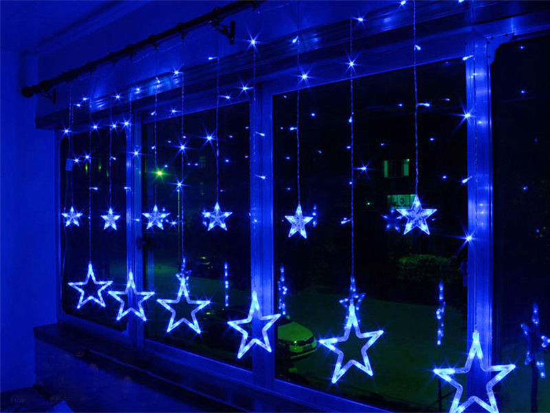 Indoor Christmas Window Lights
 Blue 3M 48 LED Lights Star Indoor Window Wall Curtain