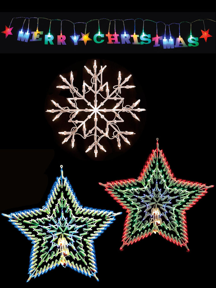 Indoor Christmas Window Lights
 Christmas Light Shapes Window Snowflake Star Merry