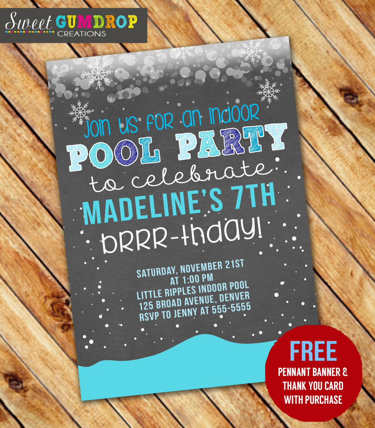 Indoor Pool Party Ideas
 Winter Indoor Pool Party Birthday Invitation Printable