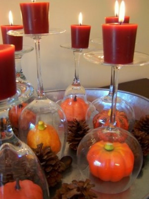 Inexpensive Thanksgiving Table Decorations
 Samhain Decoration Idea Wineglass Centerpiece