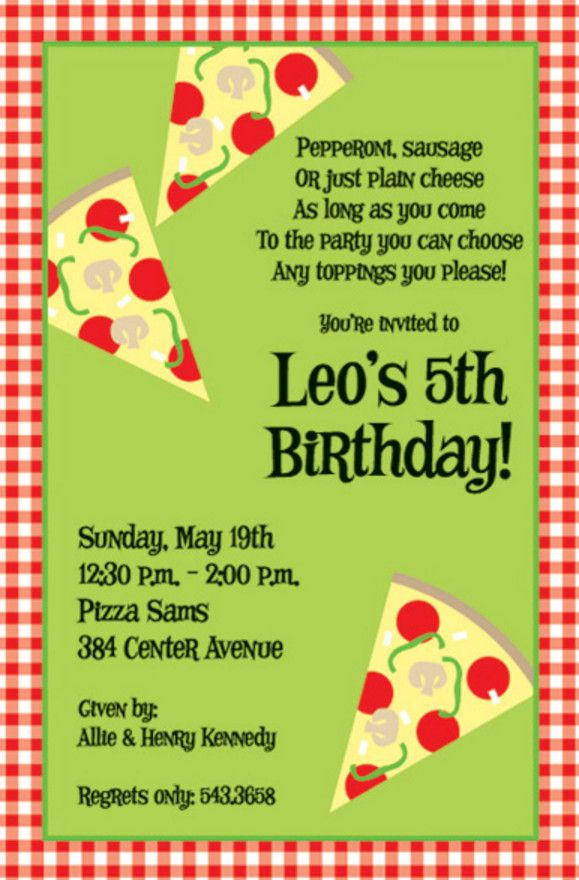Kids Birthday Party Invitation Wording
 pizza birthday party invitation wording