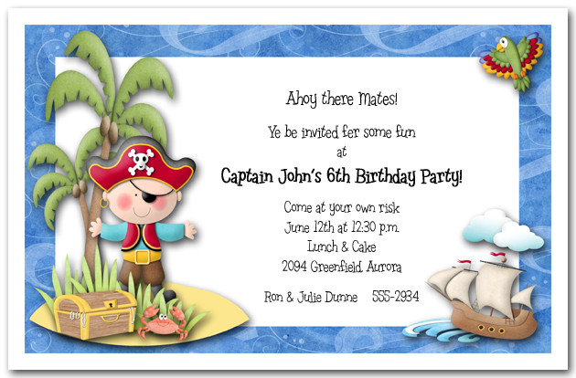 Kids Birthday Party Invitation Wording
 Boy Pirate Island Party Invitations Pirate Birthday