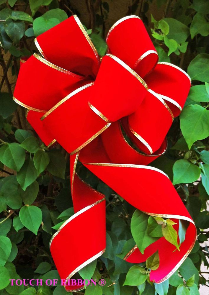 Large Outdoor Christmas Bows
 10" bows ribbons red gold wired Christmas wreath