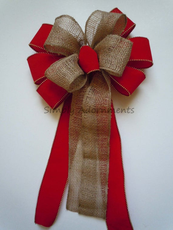Large Outdoor Christmas Bows
 Items similar to 12" Burlap Red Velvet Christmas Bow