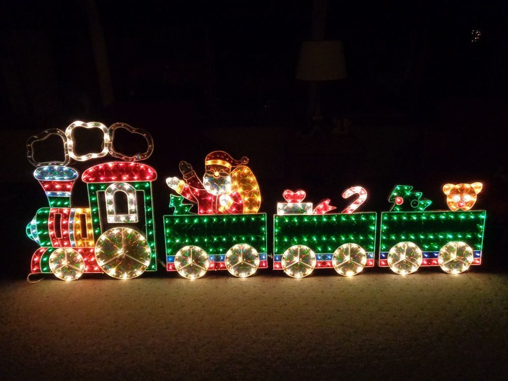Lighted Outdoor Christmas Decorations
 4 Piece Holographic Lighted Motion Train Set Christmas