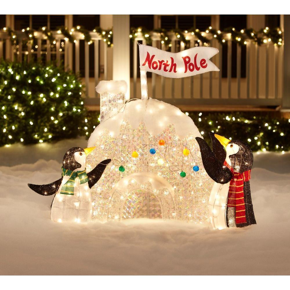 Lighted Outdoor Christmas Decorations
 4 LIGHTED NORTH POLE ICY IGLOO PENGUIN DISPLAY PRE LIT