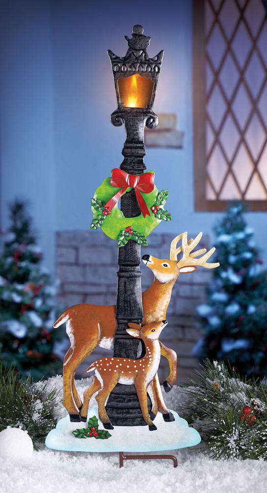 Lighted Outdoor Christmas Lamp Post
 Lighted Holiday Deer Lamp Post Stake by Collections Etc