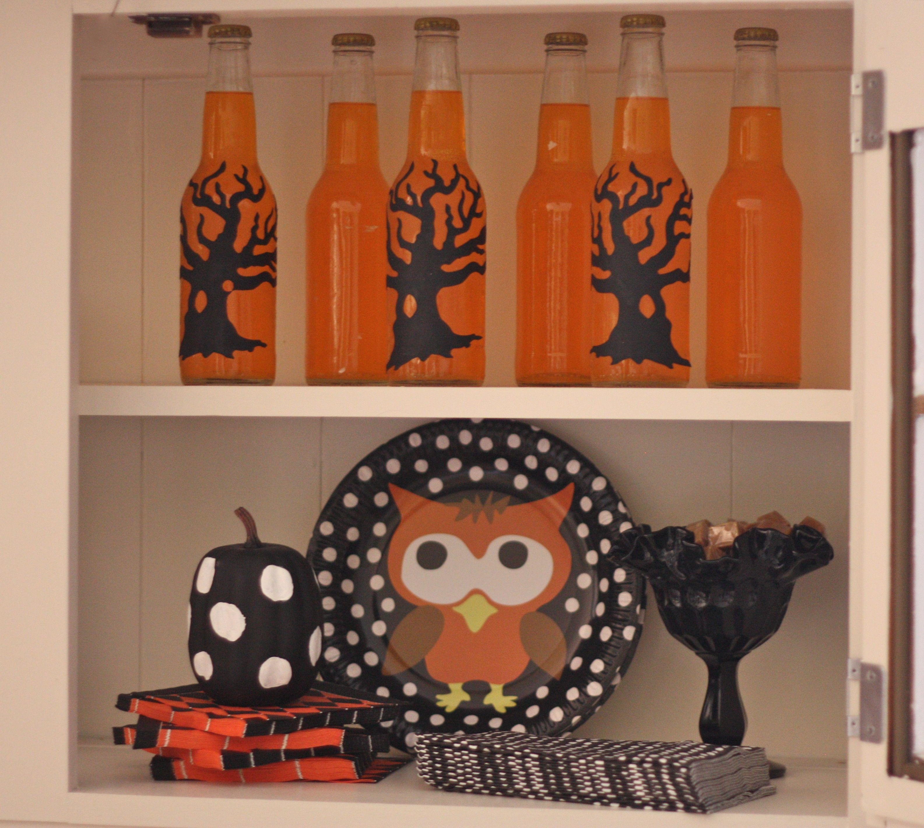 Liquor Cabinet Halloween Costumes
 My Halloween Hutch Goodwill owls trees spooky Fall