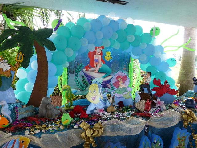 Little Mermaid 1St Birthday Party Ideas
 Little Mermaid party table with balloon "bubbles" mermaid