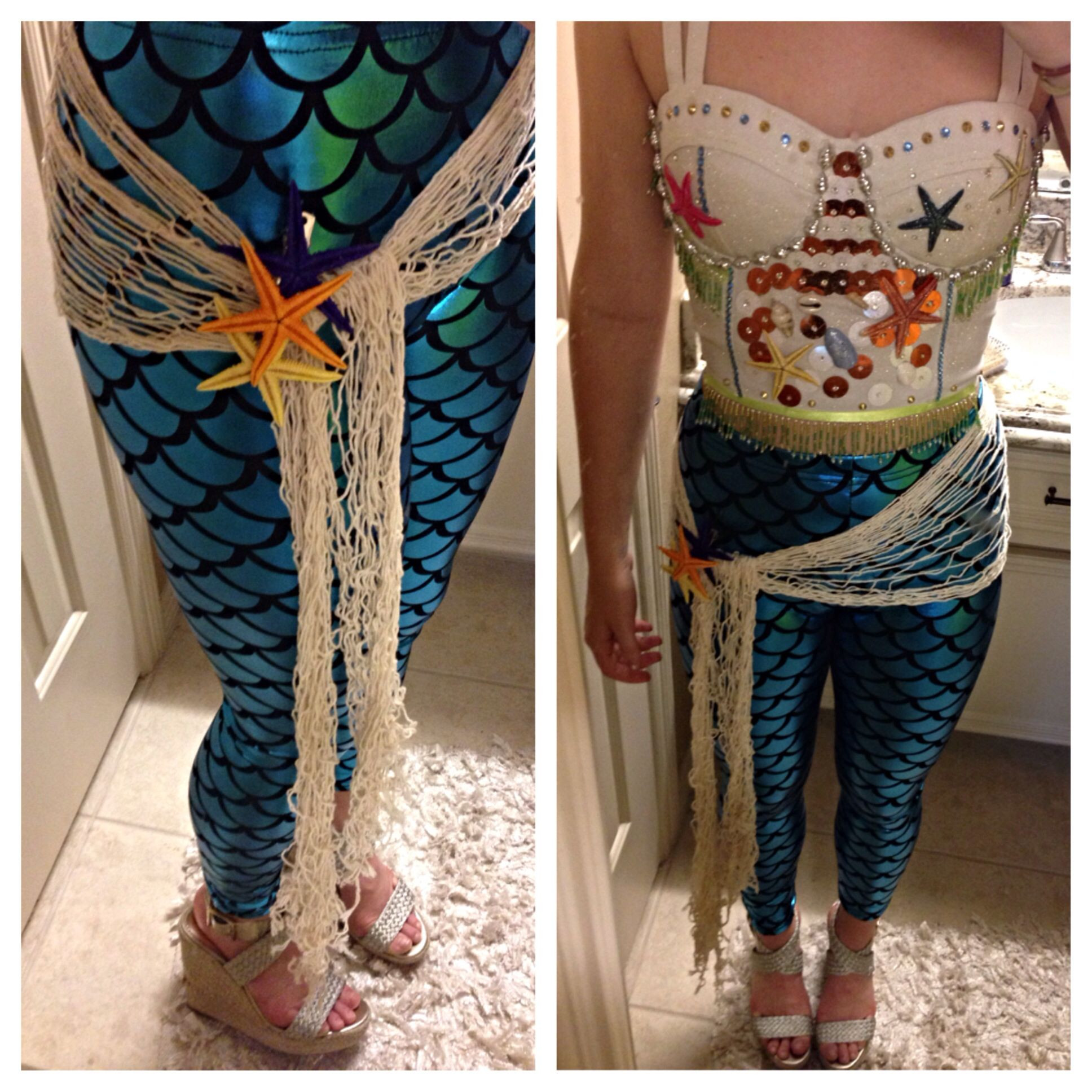Mermaid Halloween Costume DIY
 Mermaid Halloween costume Leggings net Bustier add