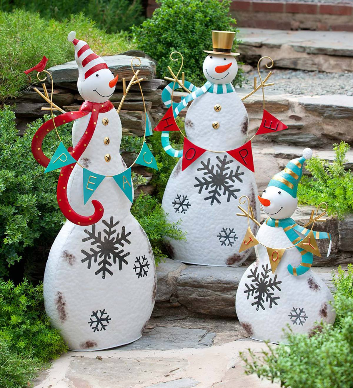 Metal Outdoor Christmas Decorations
 Lighted Metal Snowmen Set of 3