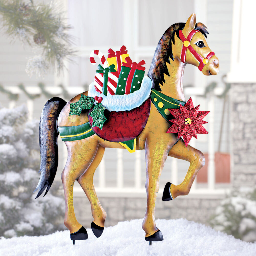 Metal Outdoor Christmas Decorations
 Holiday Horse with Gifts Garden Stake Christmas Decoration
