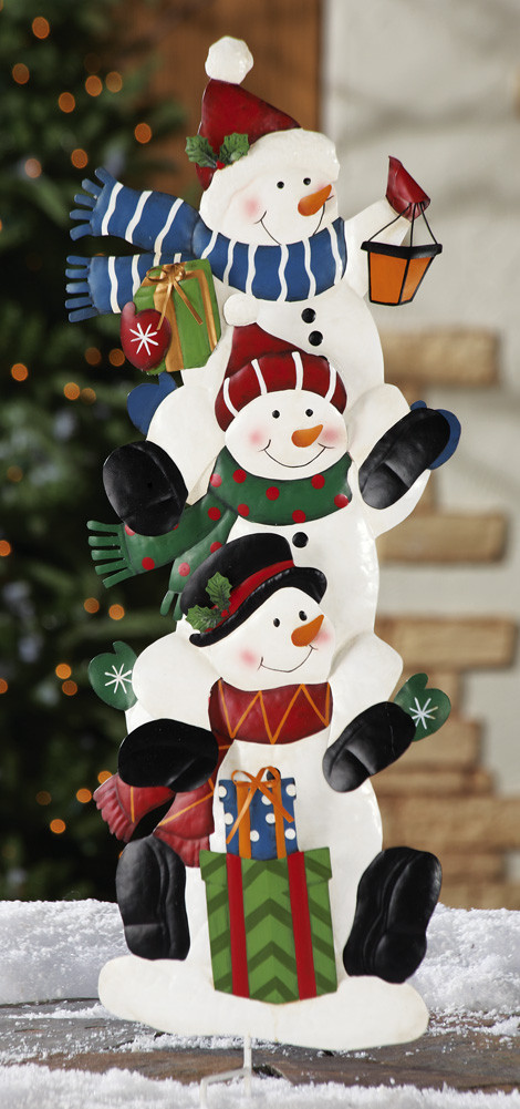Metal Outdoor Christmas Decorations
 Stack of Snowmen Holiday Outdoor Garden Yard Lawn Stake