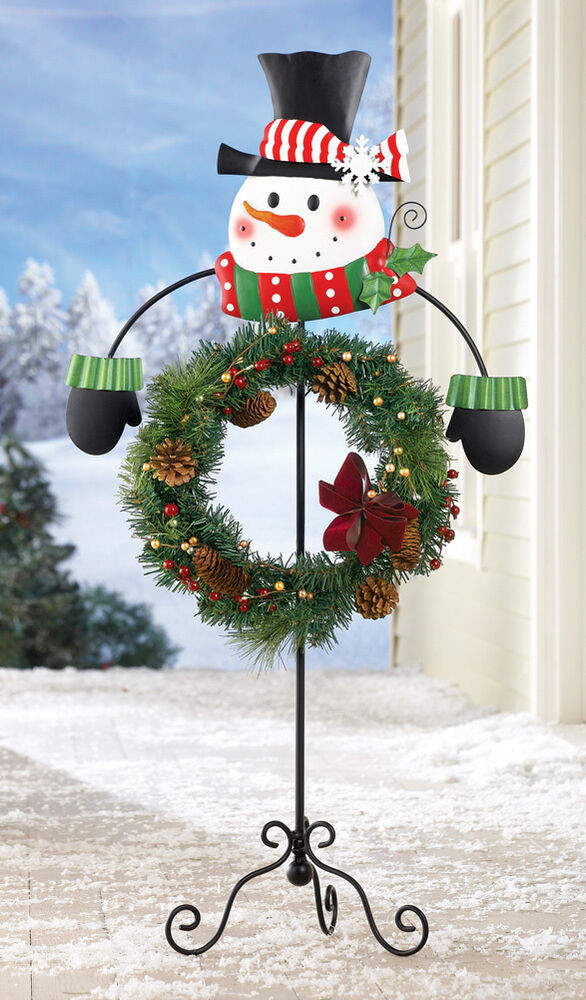 Metal Outdoor Christmas Decorations
 Christmas Metal Snowman Wreath Holder Deck Porch Patio