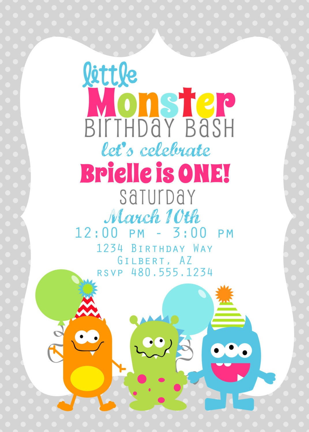 Monster Birthday Party Invitations
 PRINTABLE PARTY INVITATION Little Monster Birthday or Baby