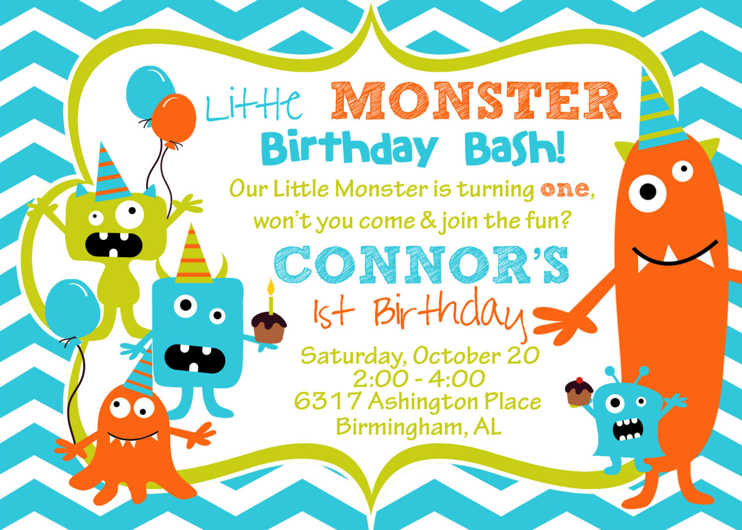 Monster Birthday Party Invitations
 Cupcake Monster Bash Birthday Party by BurleyGirlDesigns