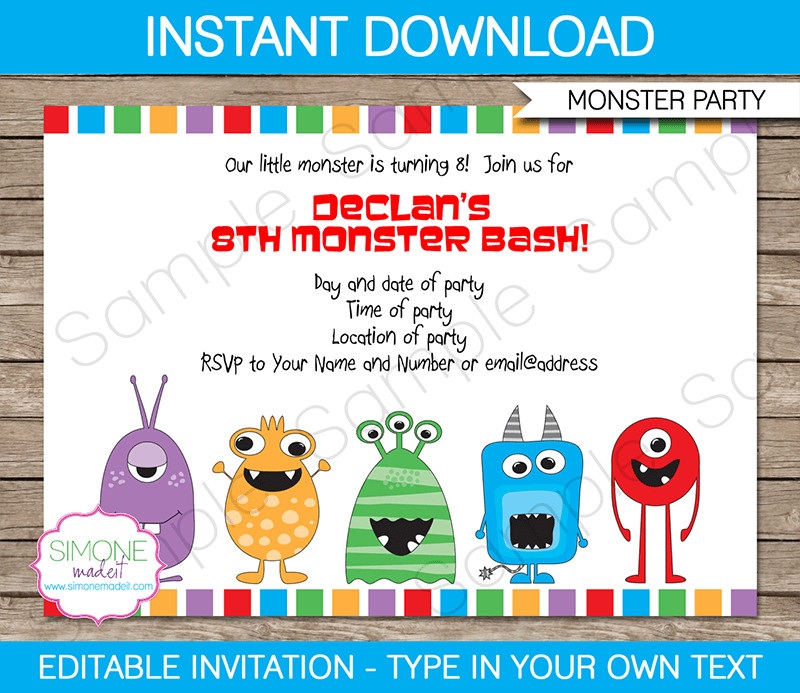 Monster Birthday Party Invitations
 Monster Party Invitations Template